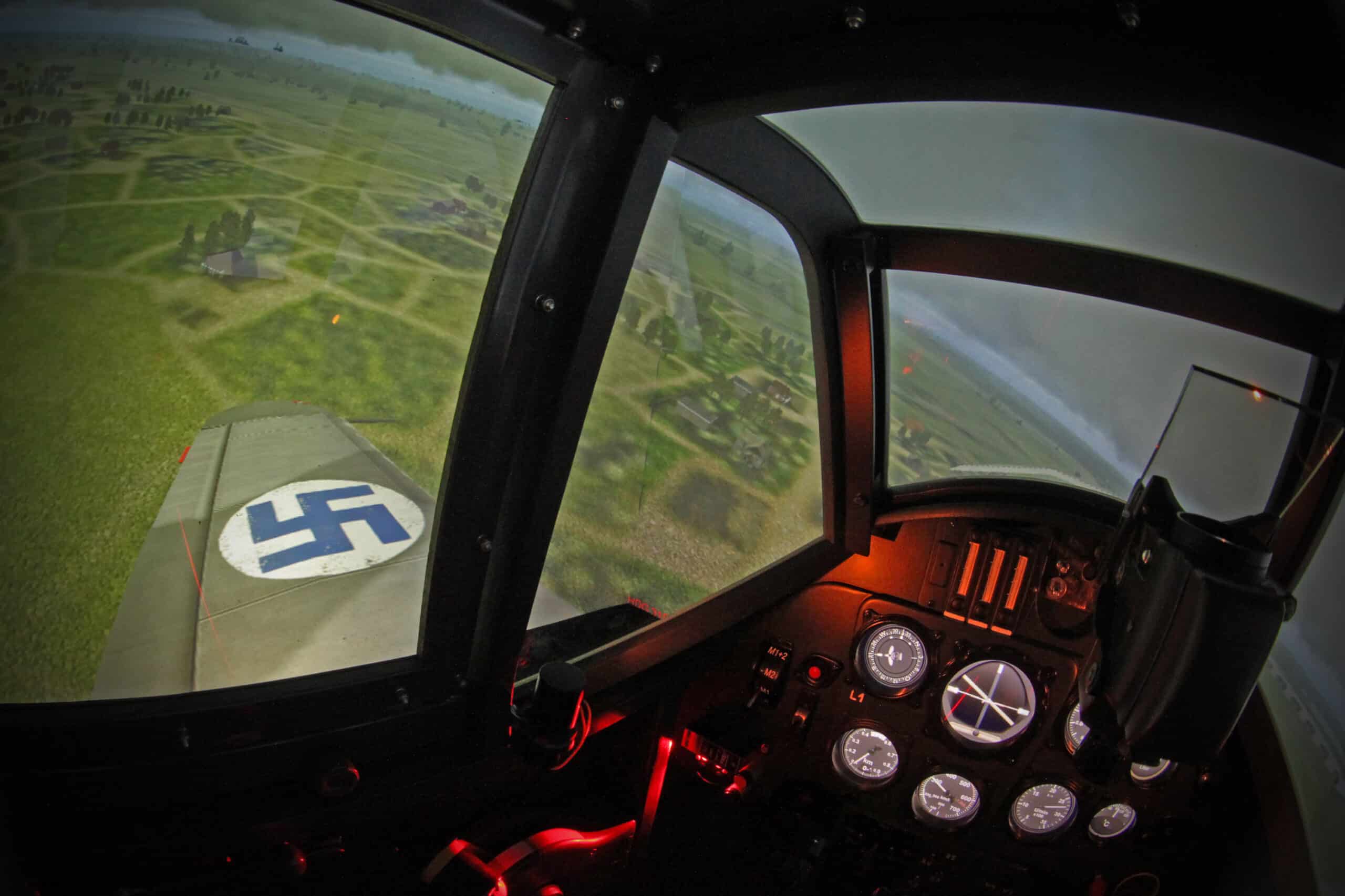 Simulator cockpit with a realistic view out.
