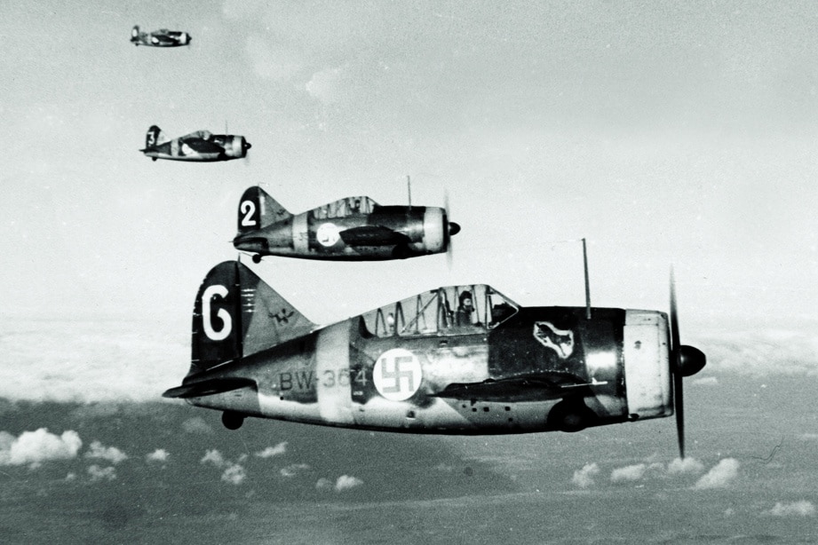Brewsters flying in the sky, during Finnish Continuation War.